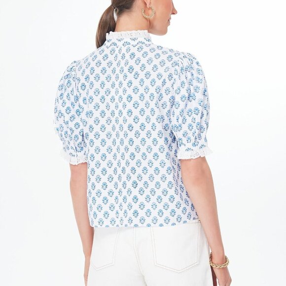 TUCKRENUCK PINK CITY PRINTS SKY BUTA VERA BUTTON FRONT EYELET BLOUSE SIZE SMALL - Picture 5 of 12